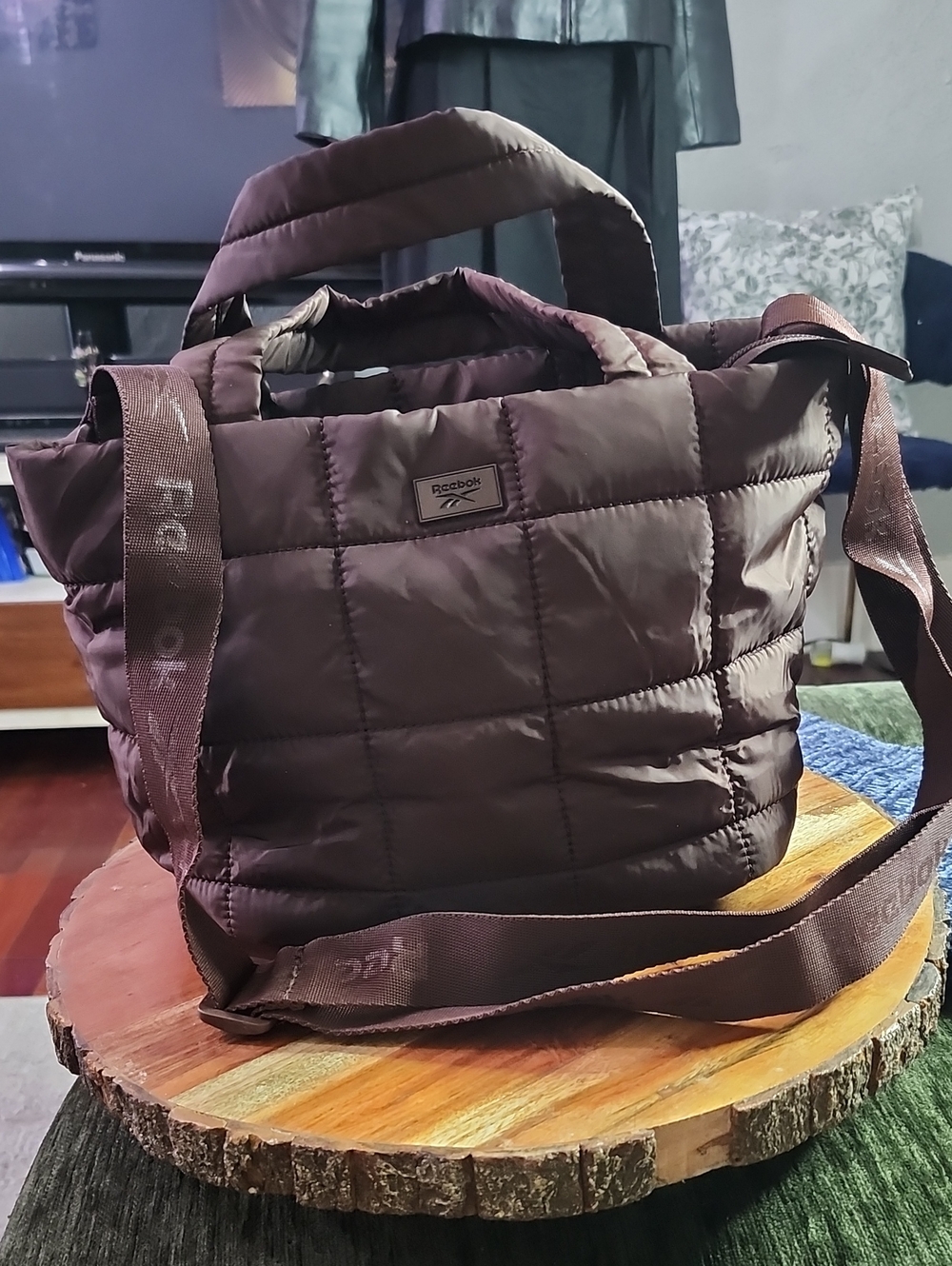 Reebok Quilted Brown Puff Tote Handbag Adjustable Shoulder/Crossbody Strap NWOT